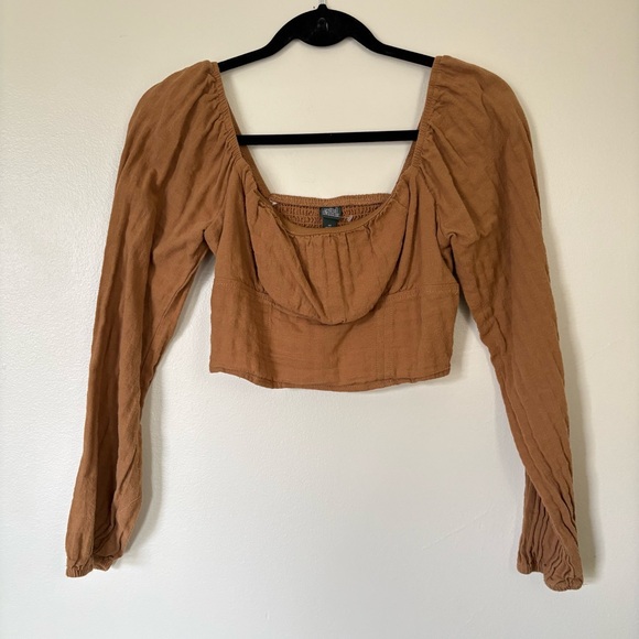 wild fable Tops - Wild Fable Cropped Long Sleeve Boho Top, Brown, Size XS